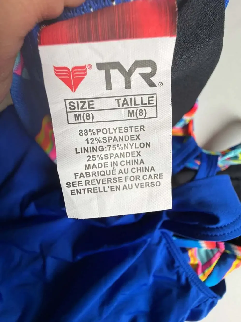 TYR Girls Blue Colorful Print One Piece Swimsuit Athletic Swimwear M 8